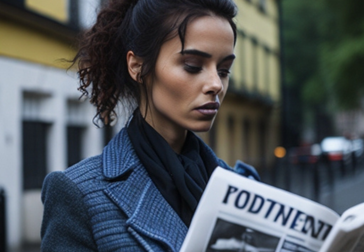 Młoda kobieta czytająca gazetę